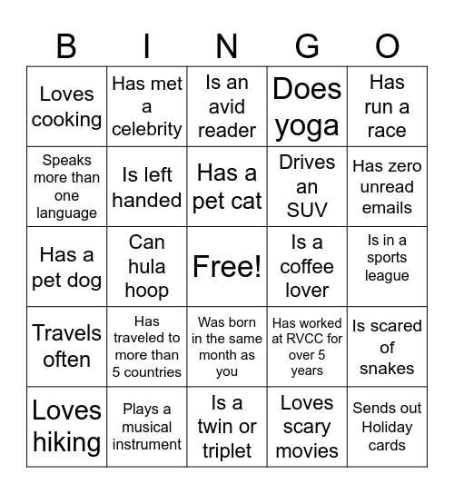 Human Bingo Card