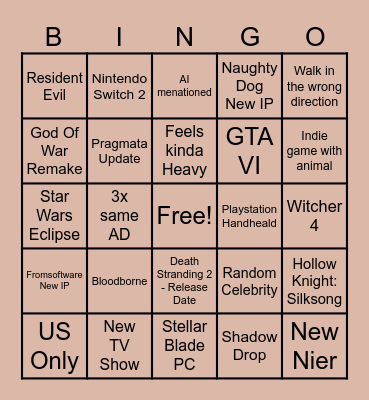The Game Awards 2024 Bingo Card