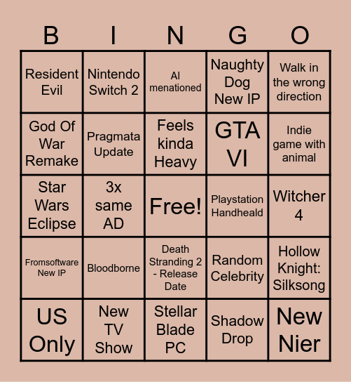 The Game Awards 2024 Bingo Card