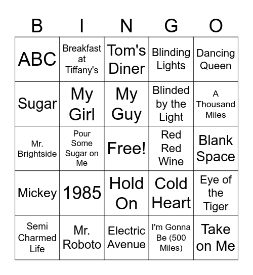 Cobblestone - 12/11/24 - Random Pop Hits Bingo Card