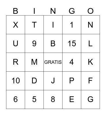 ALFABETO Y NUMEROS Bingo Card