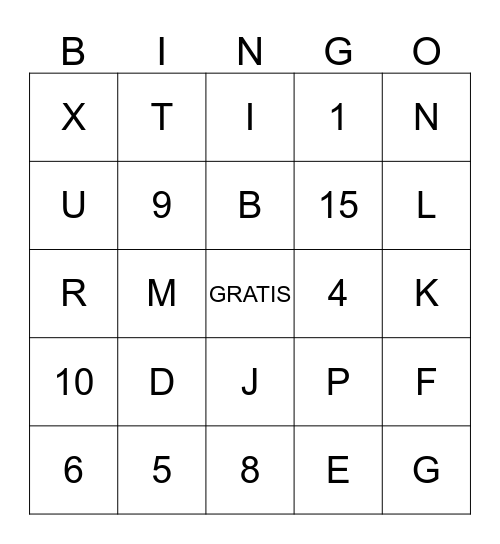 ALFABETO Y NUMEROS Bingo Card