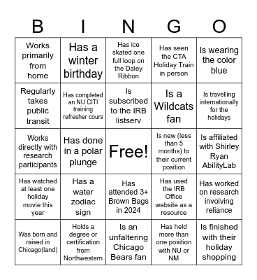 NU IRB Community Bingo Card