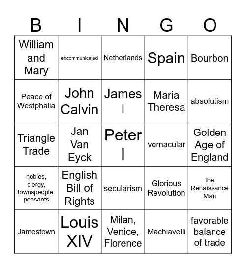 First Semester Review BINGO!! Bingo Card