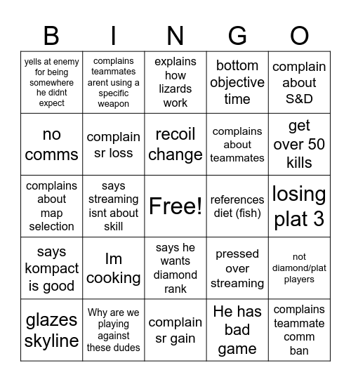 Rakka Bingo Card