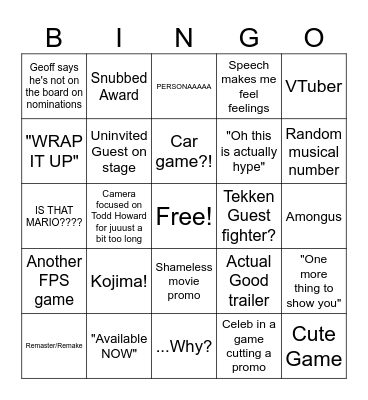 GEOFF'S VIDEO GAME CRIMMUS 2024 Bingo Card