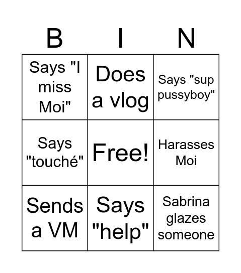 Sabrina Bingo Card Bingo Card