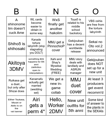 SGB Sekai 2025 Bingo Card