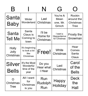 Christmas Songs Bingo Card