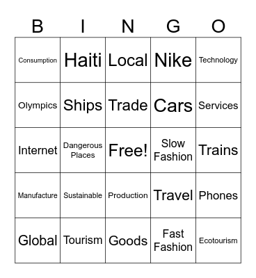 Yr 8 Interconnections Bingo Card