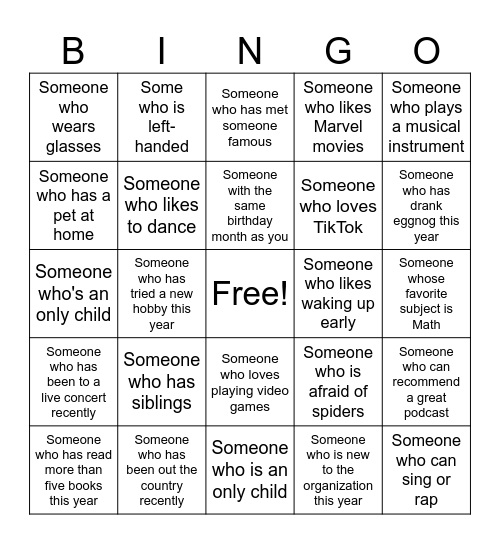 Human Bingo Card