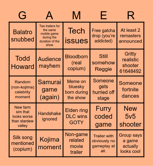 Pippin Dip Game Awards Bingo 2024 Bingo Card