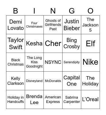 Christmas Movies, Music, and Company Slogans Bingo Card