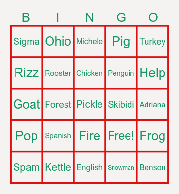 Big Back Bingo Card