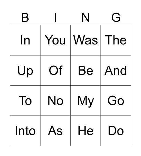 Sight Words Bingo Card