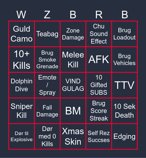 Warzone 2024 Bingo Card