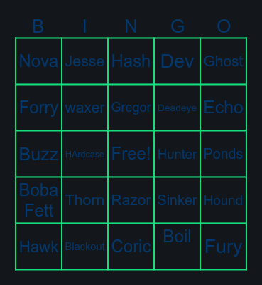 Clone wars Bingo Card