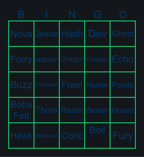 Clone wars Bingo Card