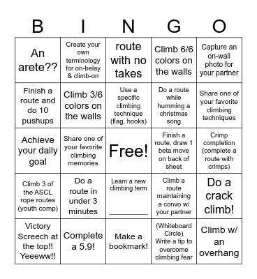 Climbing Bingo!! Bingo Card