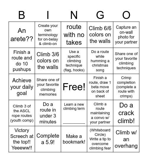 Climbing Bingo!! Bingo Card