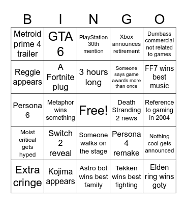 GA 2024 Bingo Card