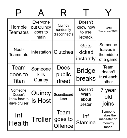 Lethal (Public) Bingo Card