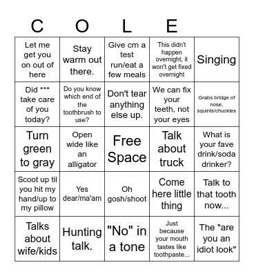 Dr. Cole Bingo Card