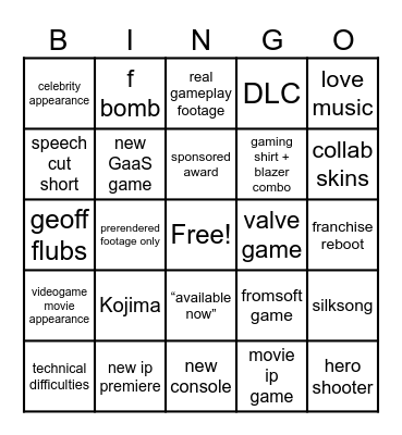 TGA 2024 Bingo Card