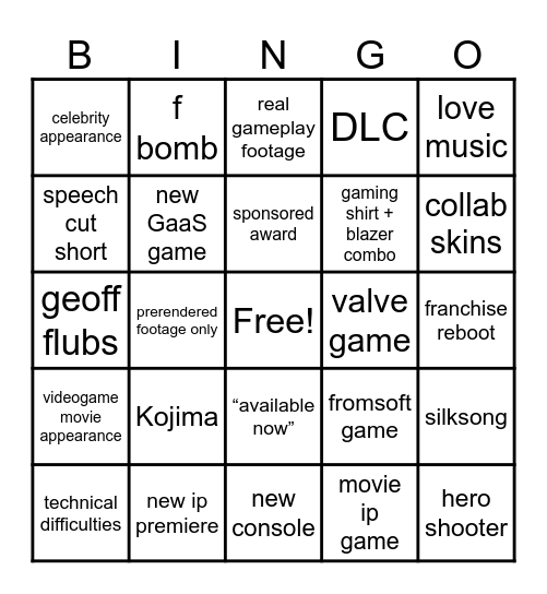 TGA 2024 Bingo Card