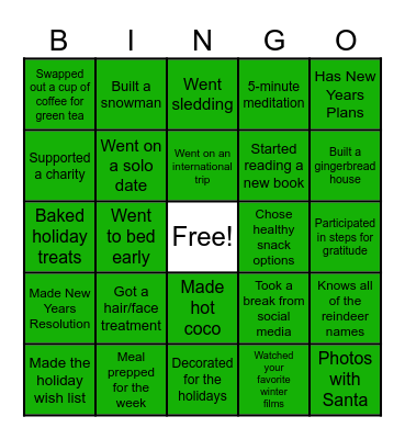 Holiday Wellbeing Bingo! Bingo Card
