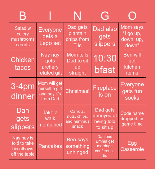 Cav Christmas ‘24 Bingo Card