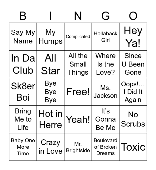 90s/2000s Nostalgia Bingo Card