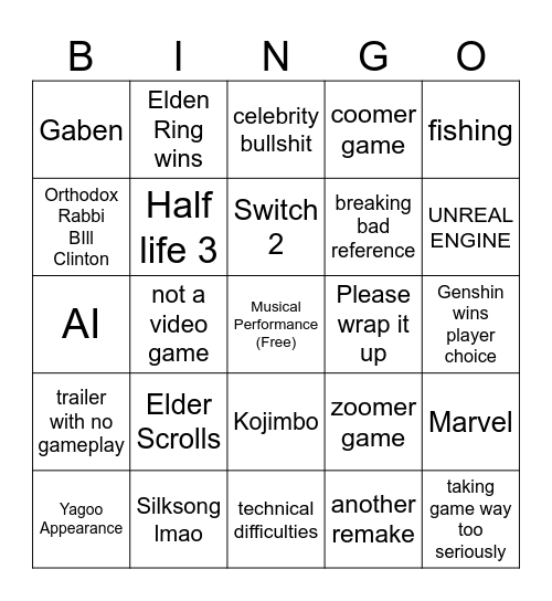 VGA 2024 Bingo Card