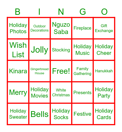 Holiday Bingo Card