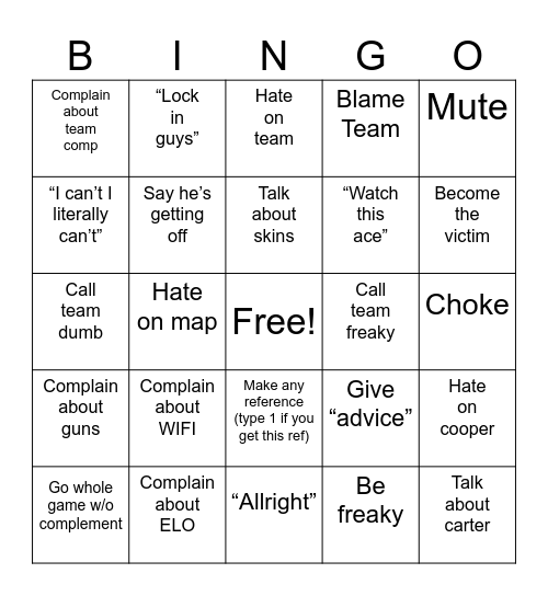 CHRISTIAN VALORANT BING Bingo Card