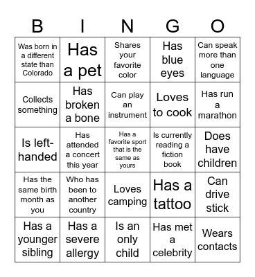 Mingle Bingo - Retail COE Bingo Card
