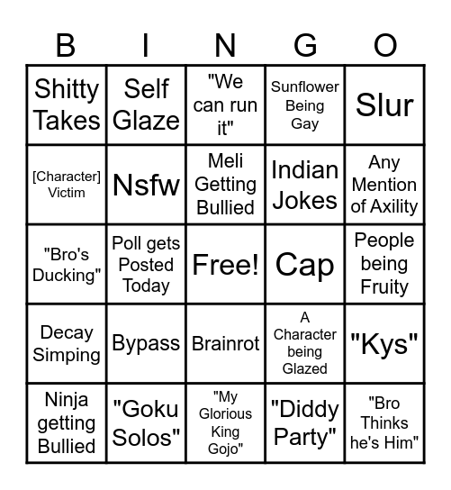Vsbd Bingo Card