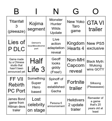 TGA 2024 Bingo Card