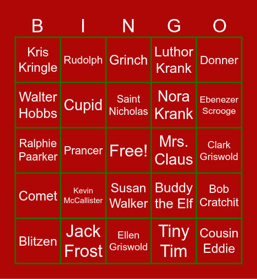 Christmas Character Bingo Card