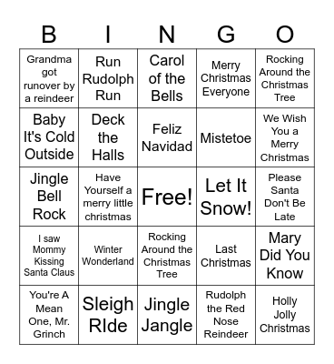 Holiday Hits Bingo Card