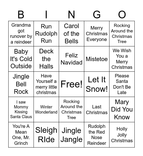 Holiday Hits Bingo Card