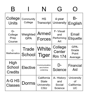 College & Career Readiness Bingo Card