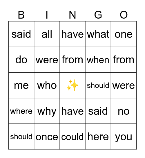 Tricky Words Bingo Card