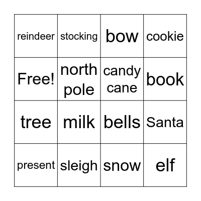 Christmas Beginning Sounds Bingo Card