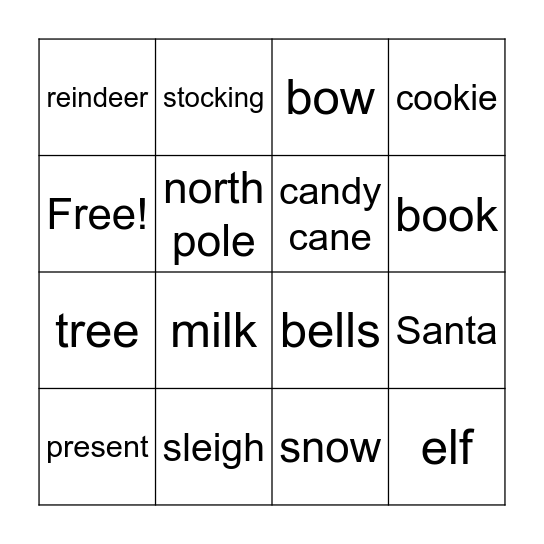 Christmas Beginning Sounds Bingo Card