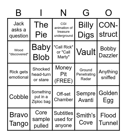 Curse of Oak Island Bingo Card