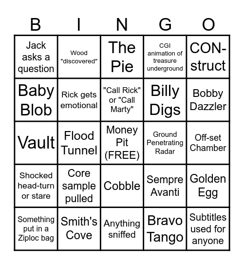 Curse of Oak Island Bingo Card