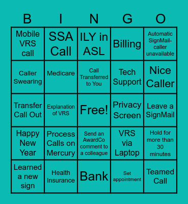 VRS EXPERIENCE Bingo Card