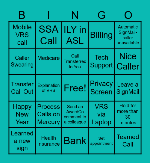 VRS EXPERIENCE Bingo Card