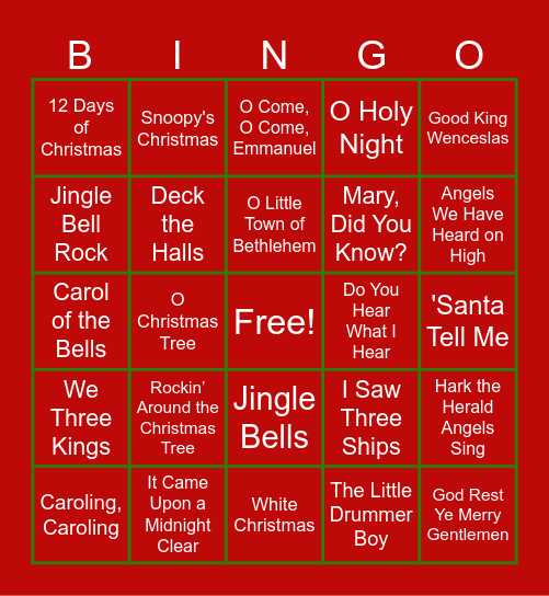 Christmas Carol Bingo Card